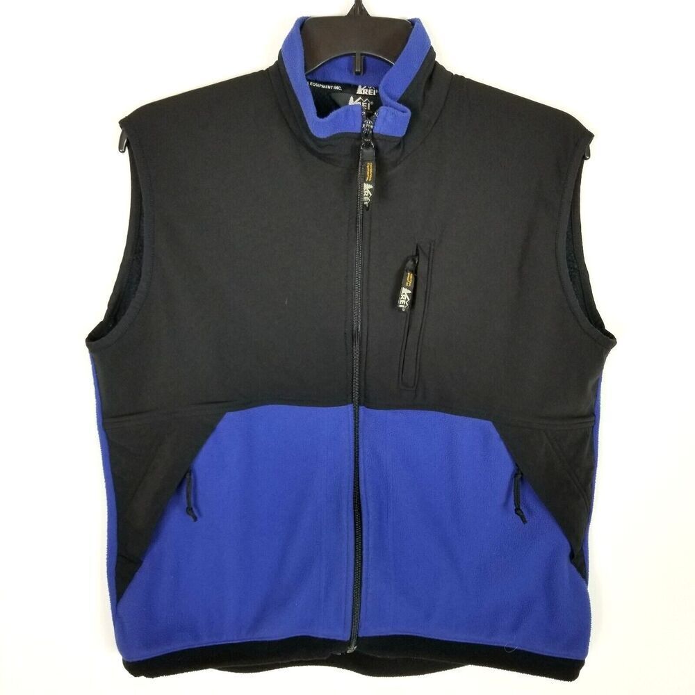 REI Women's Zip Front Sports Vest Sz XL Black  Blue‎ Fleece Pockets w Zippers
